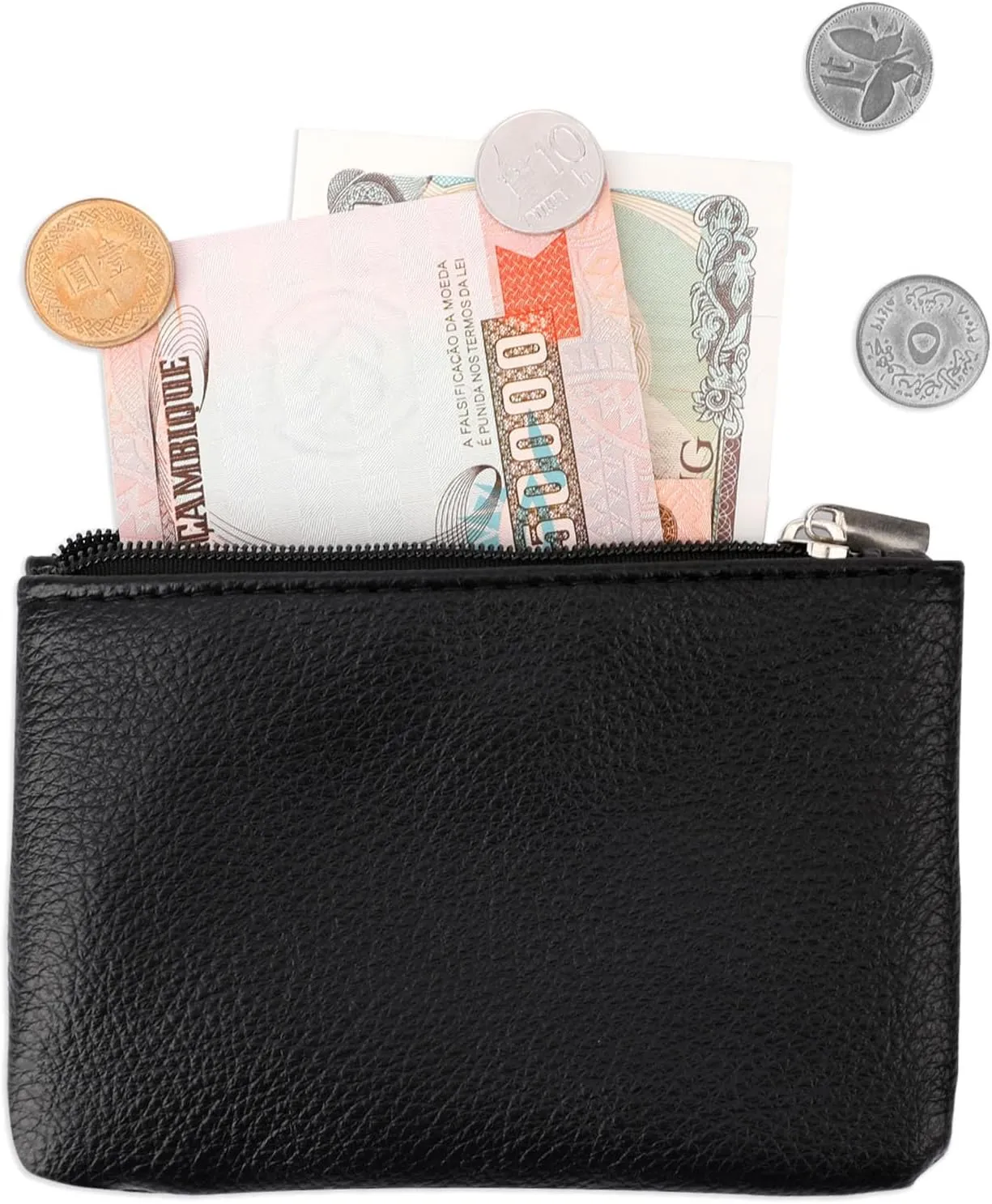 2 Pack Coin Purse, Portable PU Leather Small Coin Purse with Zipper Coin Purse Mini Change Purse Small Coin Purse for Women Credit Card Folded Bills ID Key Headset Lipstick(Black&Brown)