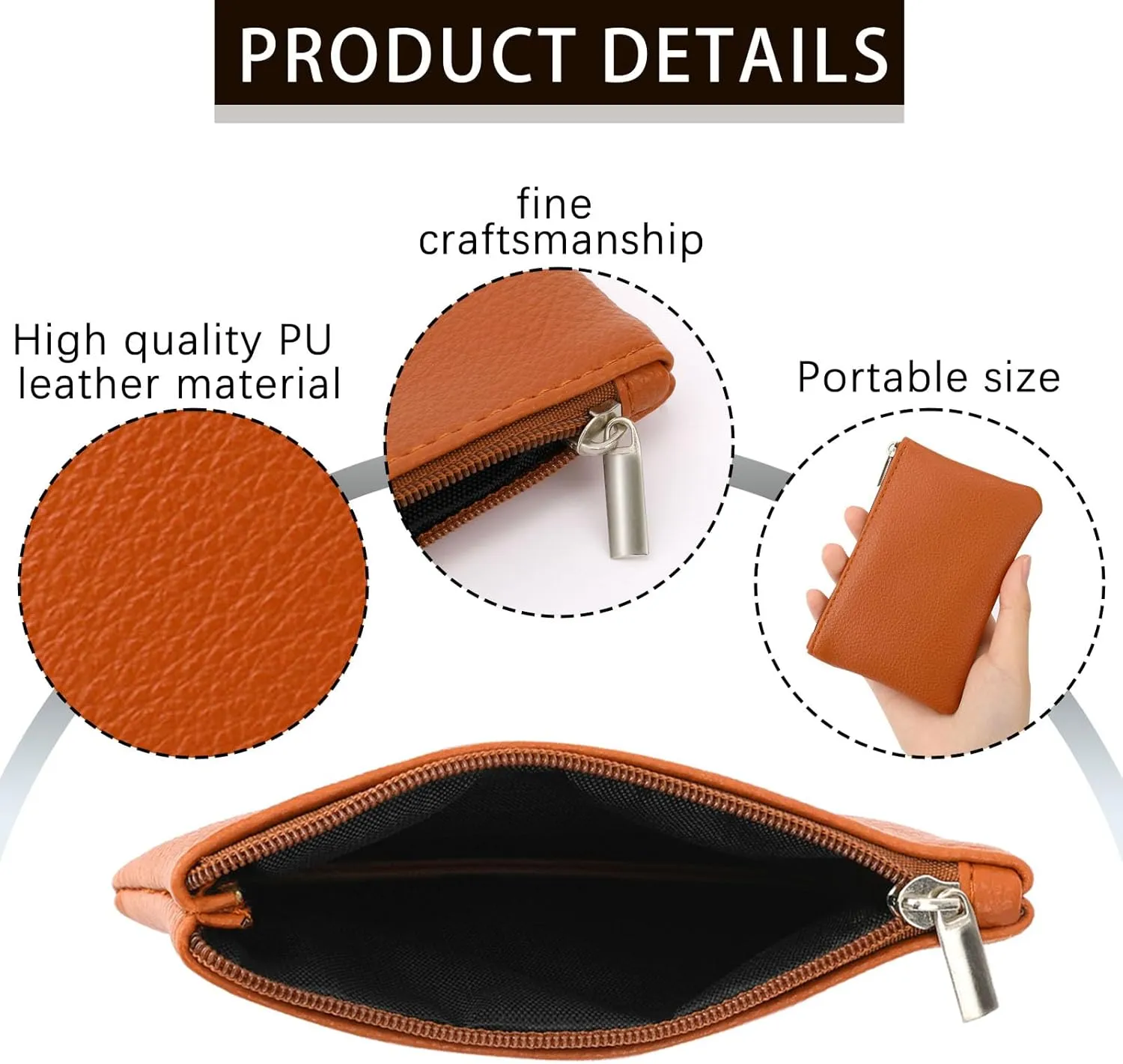2 Pack Coin Purse, Portable PU Leather Small Coin Purse with Zipper Coin Purse Mini Change Purse Small Coin Purse for Women Credit Card Folded Bills ID Key Headset Lipstick(Black&Brown)