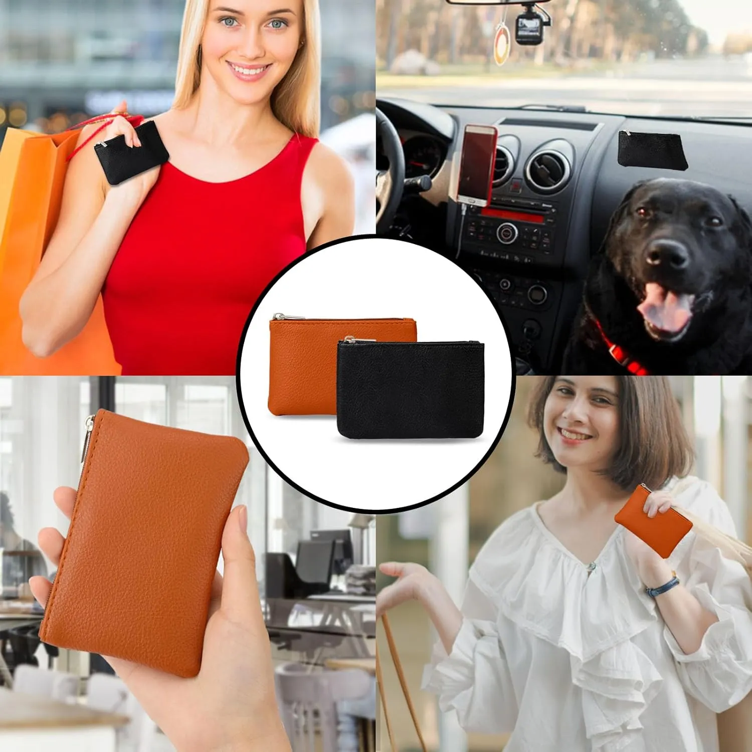 2 Pack Coin Purse, Portable PU Leather Small Coin Purse with Zipper Coin Purse Mini Change Purse Small Coin Purse for Women Credit Card Folded Bills ID Key Headset Lipstick(Black&Brown)