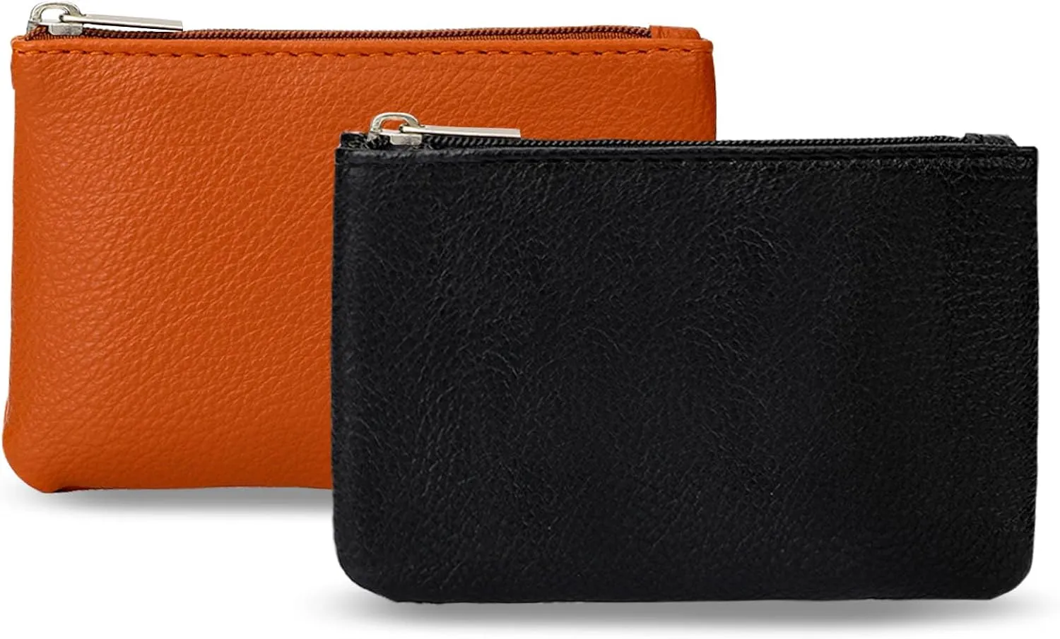 2 Pack Coin Purse, Portable PU Leather Small Coin Purse with Zipper Coin Purse Mini Change Purse Small Coin Purse for Women Credit Card Folded Bills ID Key Headset Lipstick(Black&Brown)