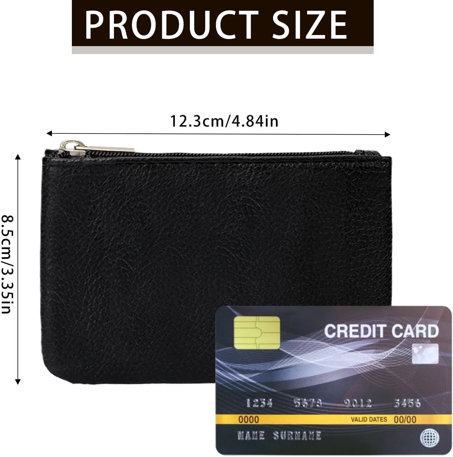 2 Pack Coin Purse, Portable PU Leather Small Coin Purse with Zipper Coin Purse Mini Change Purse Small Coin Purse for Women Credit Card Folded Bills ID Key Headset Lipstick(Black&Brown)