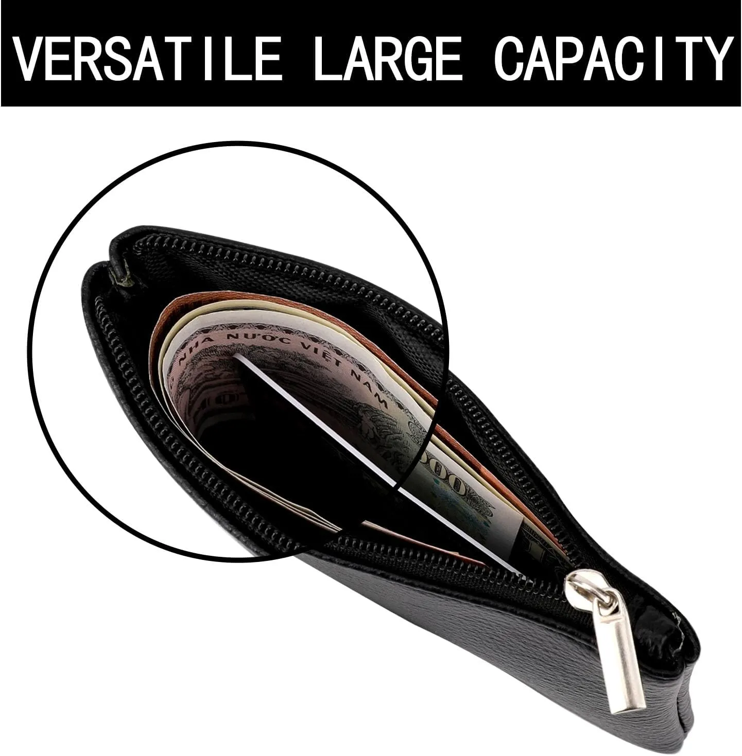 2 Pack Coin Purse, Portable PU Leather Small Coin Purse with Zipper Coin Purse Mini Change Purse Small Coin Purse for Women Credit Card Folded Bills ID Key Headset Lipstick(Black&Brown)