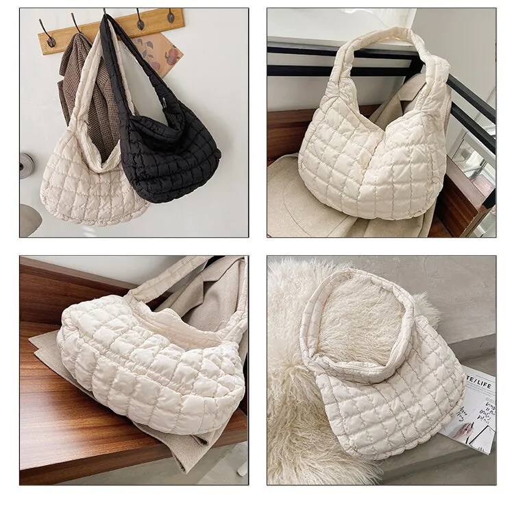 2022 New Winter Soft Down Fabric Shoulder Bag Branded Quality Women's Designer Big Capacity Underarm Pack Large Female Purses