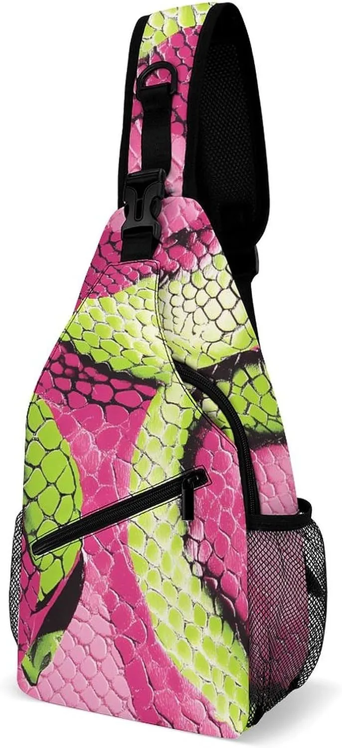 Abstract Snakeskin Snake Skin Pattern Chest Bag for Men Backpack Crossbody Sling Bags Travel Daypack for Outdoors Hiking