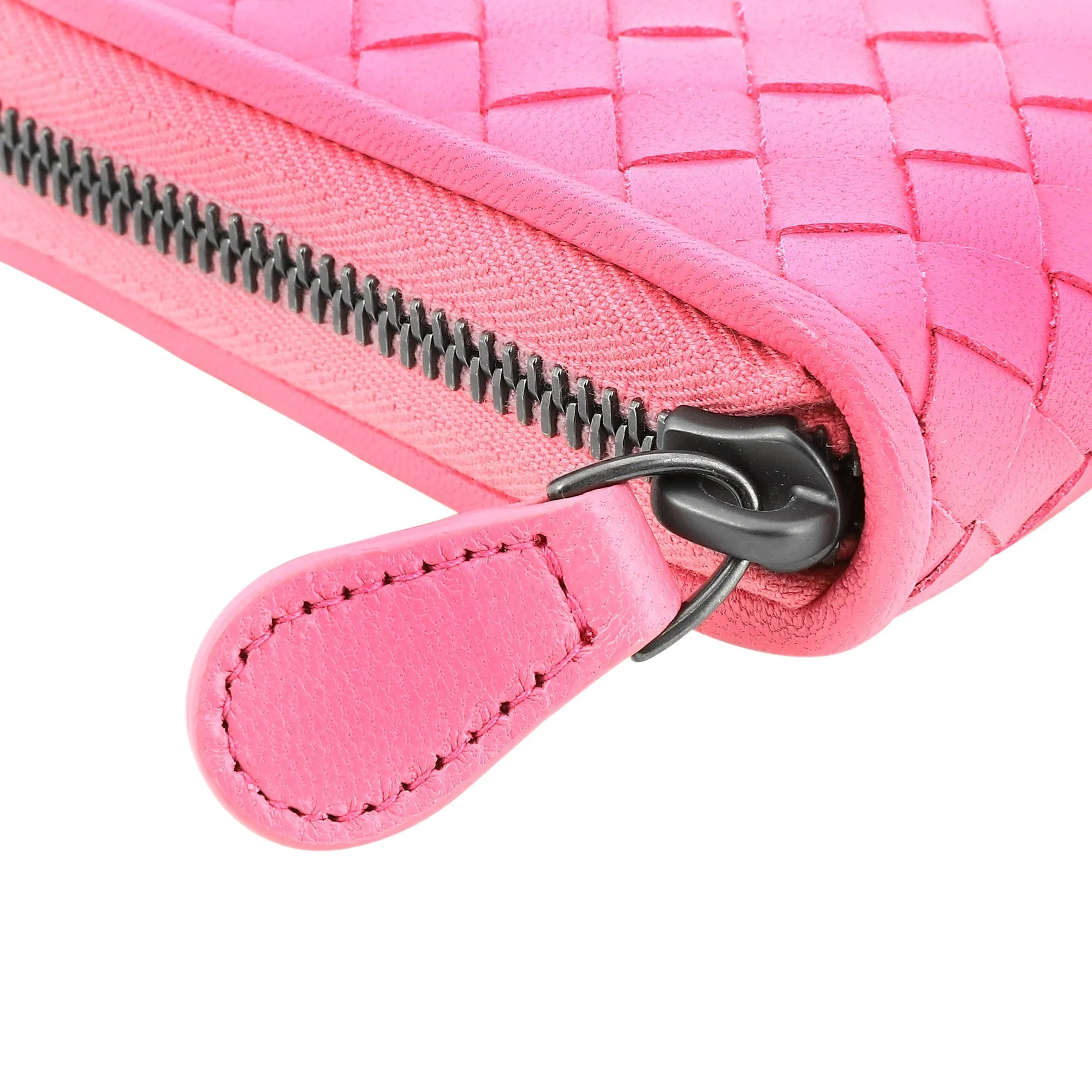 Bottega Veneta Intrecciato Zipper French Calf Leather Wallet Pink