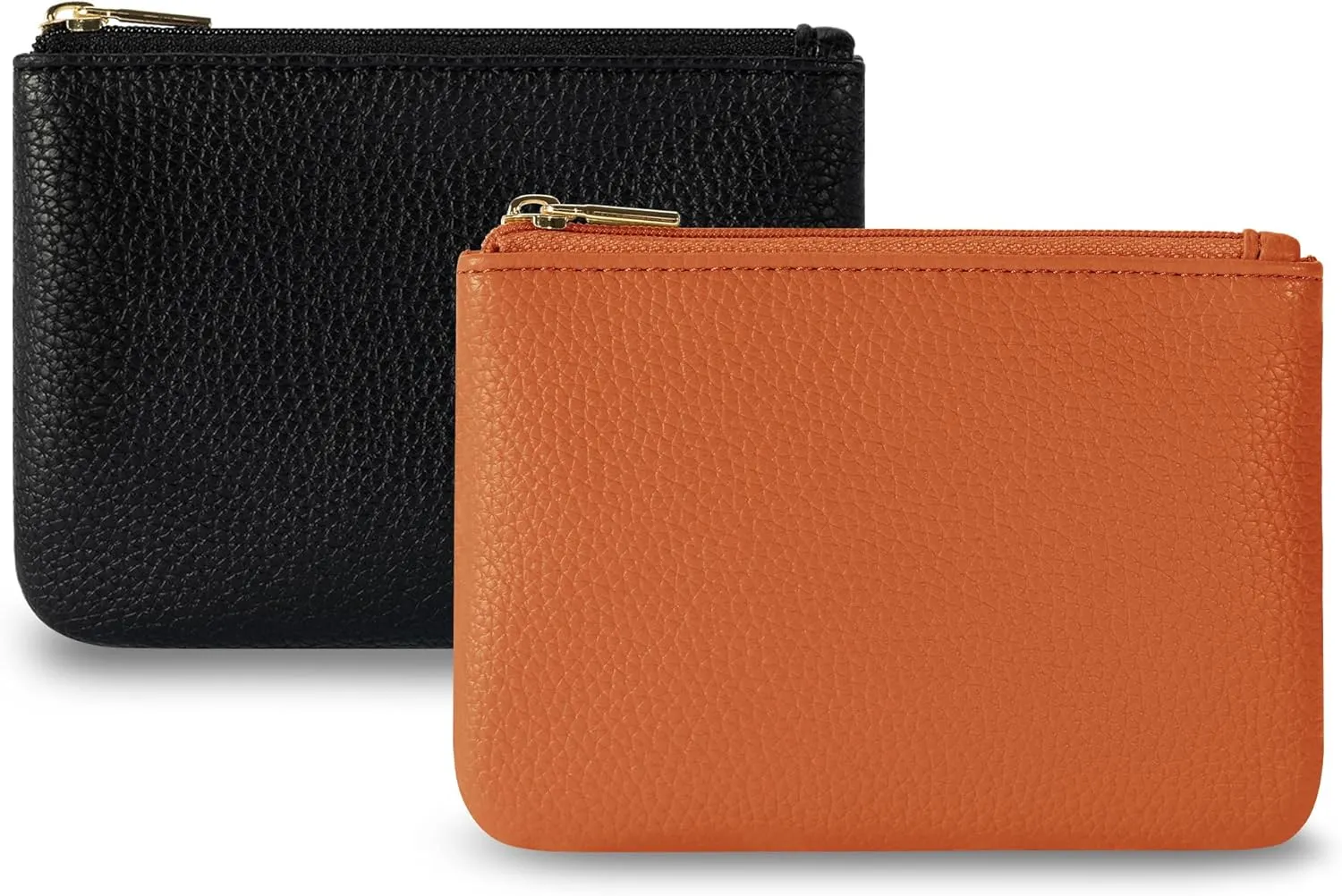 Chelmon PU Leather Coin Purse Pouch Change Holder Small With Zipper for Men Women 2 PCS Set (Black&Brown)