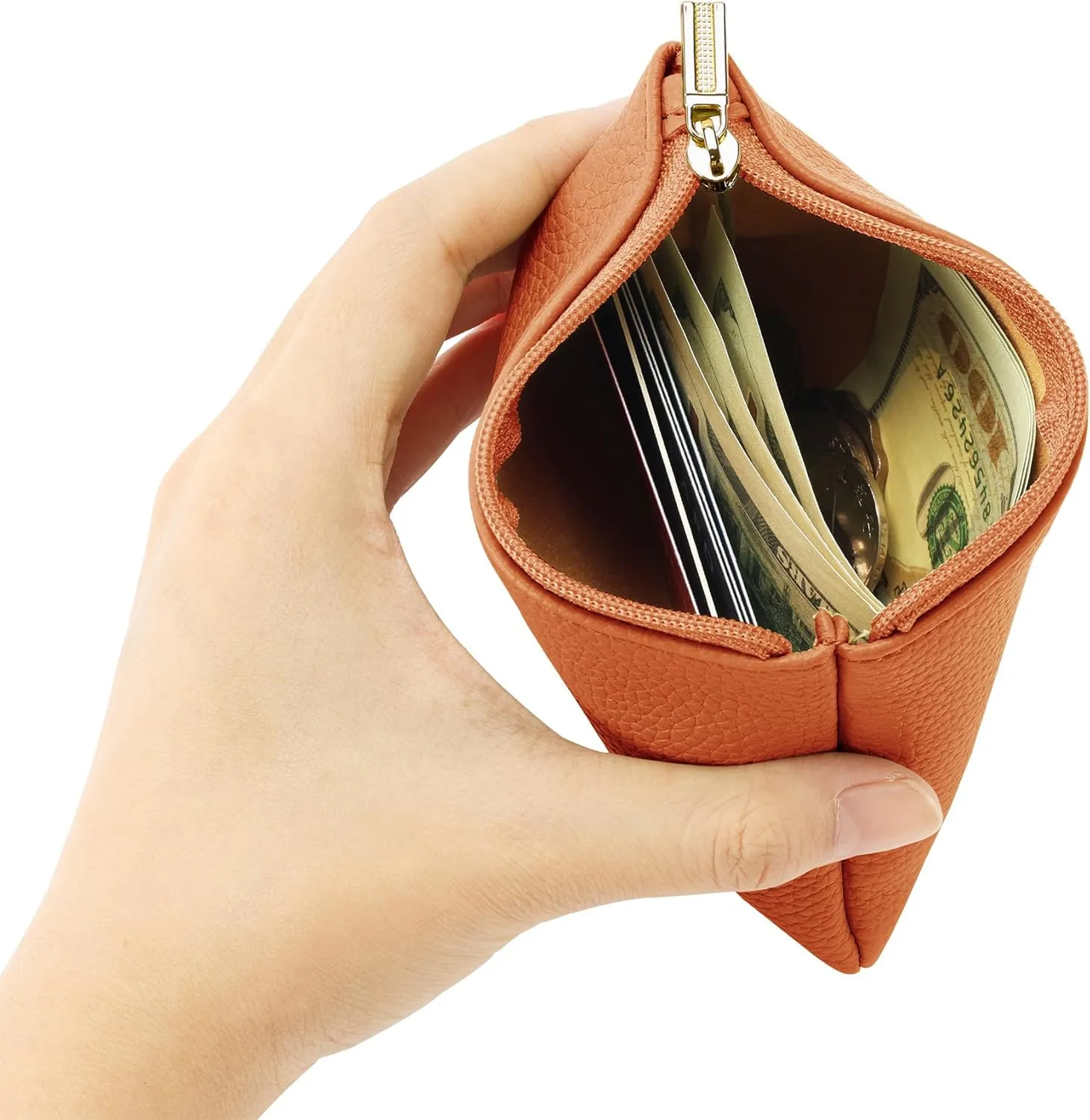 Chelmon PU Leather Coin Purse Pouch Change Holder Small With Zipper for Men Women 2 PCS Set (Black&Brown)