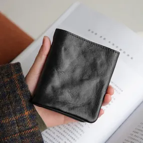 Chic Women's Compact Leather Wallet Small Black Leather Purses