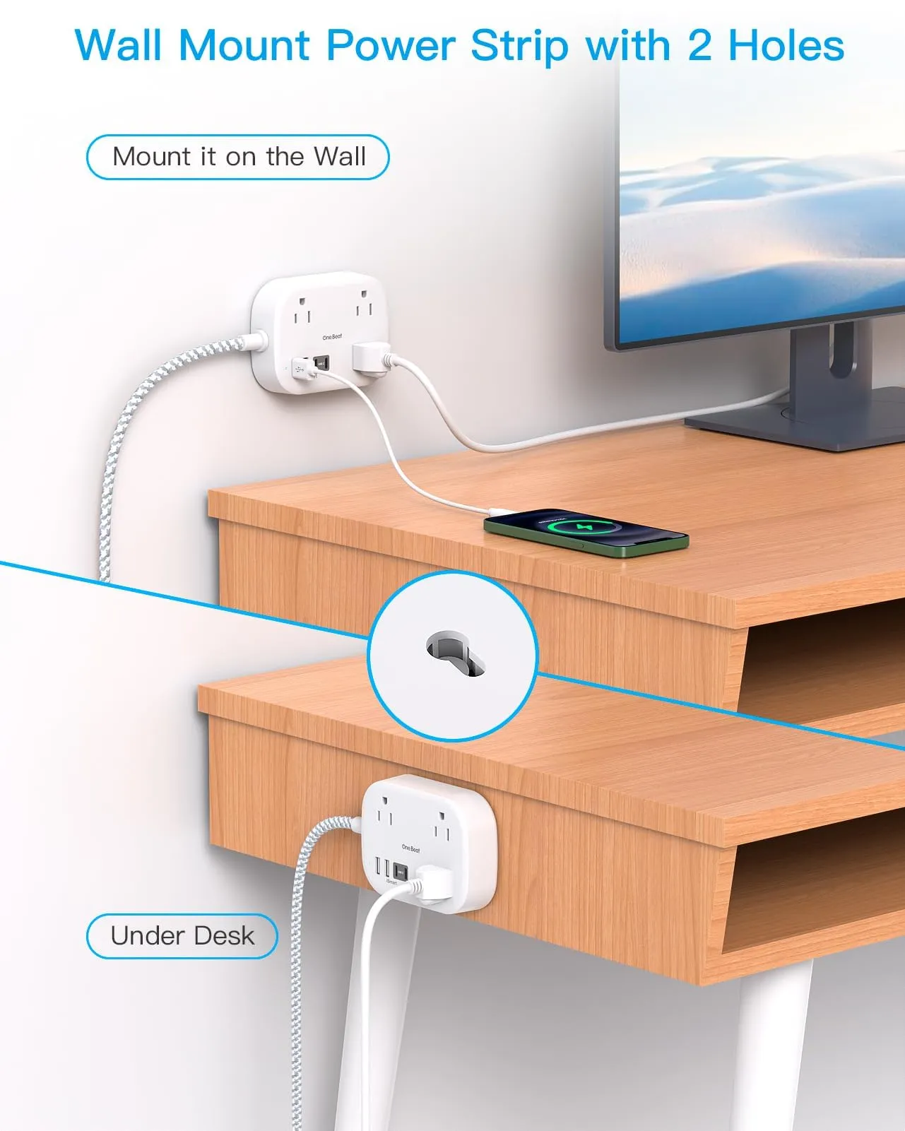 Cruise Ship Essentials, Travel Power Strip with USB C, Flat Plug Extension Cord with 3 Outlets 4 USB Ports(2 USB C), 5 ft Desk Wall Outlet Extender, Non Surge Protector for Cruise, Dorm Room, ETL