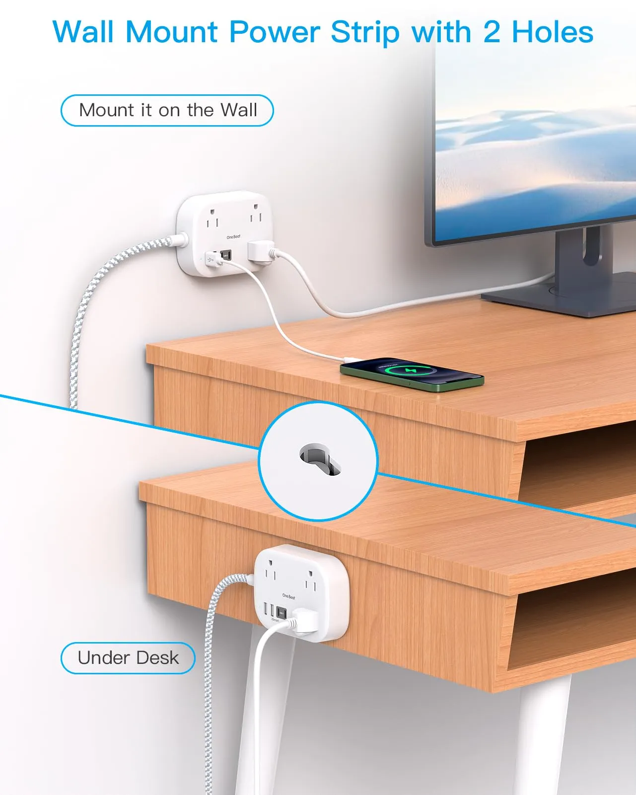 Cruise Ship Essentials, Travel Power Strip with USB C, Flat Plug Extension Cord with 3 Outlets 4 USB Ports(2 USB C), 5 ft Desk Wall Outlet Extender, Non Surge Protector for Cruise, Dorm Room, ETL