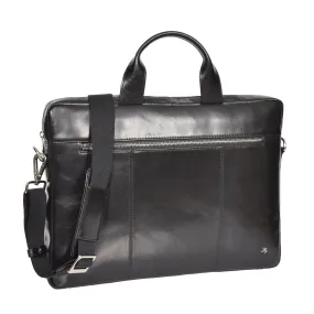 DR383 Slimline Cross Body Leather Briefcase Black