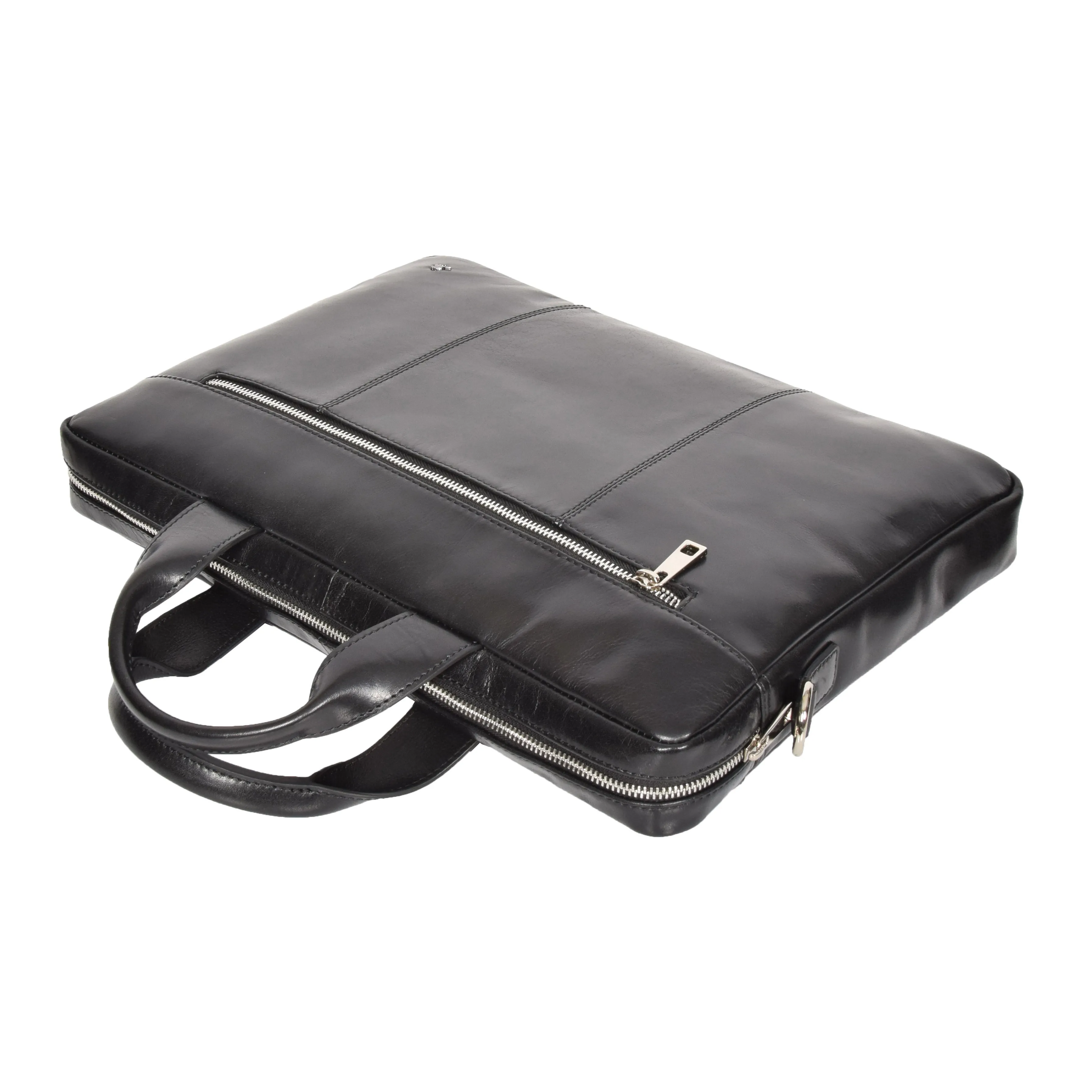 DR383 Slimline Cross Body Leather Briefcase Black