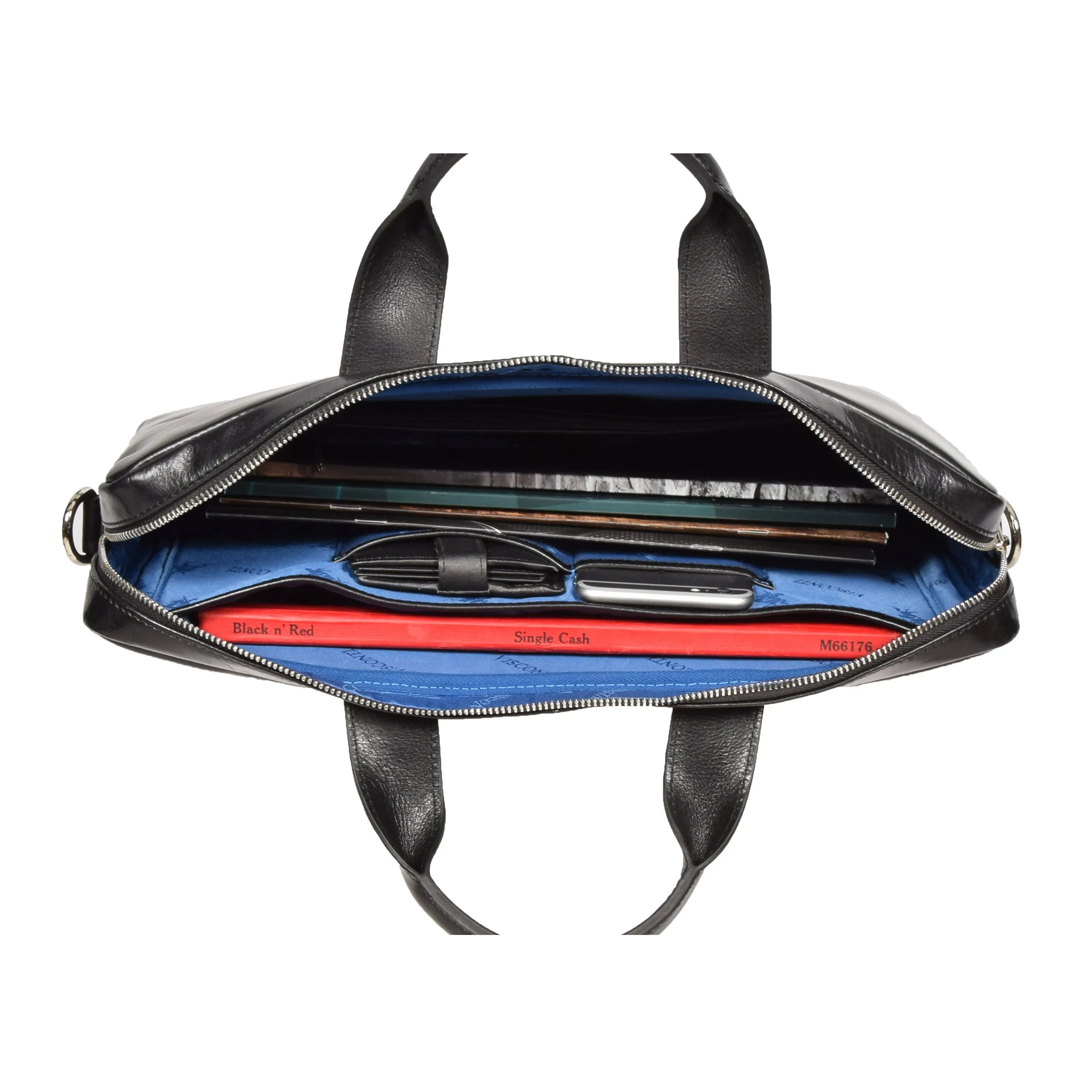 DR383 Slimline Cross Body Leather Briefcase Black