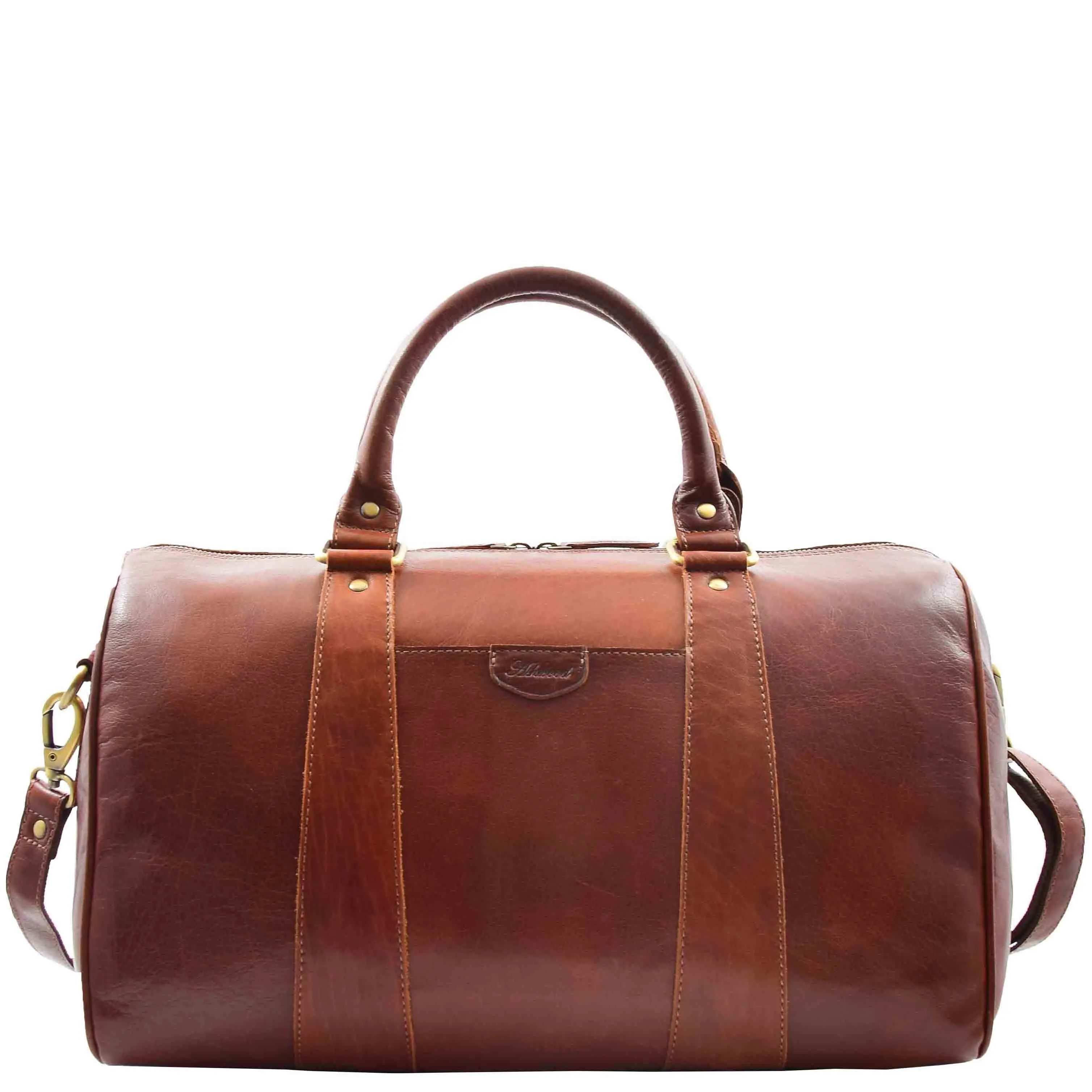 DR556 Real Leather Two Tone Classic Weekend Bag Chestnut