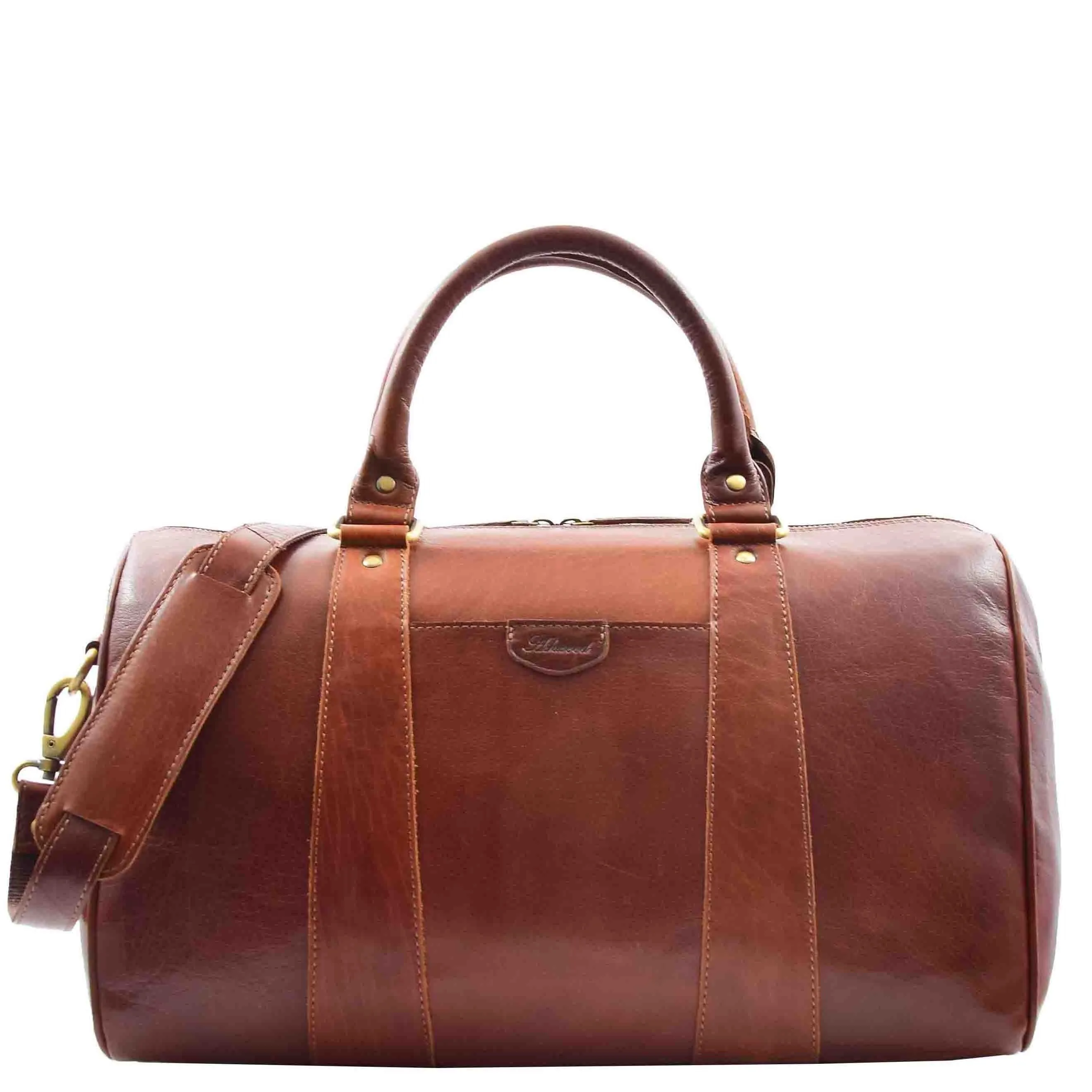 DR556 Real Leather Two Tone Classic Weekend Bag Chestnut
