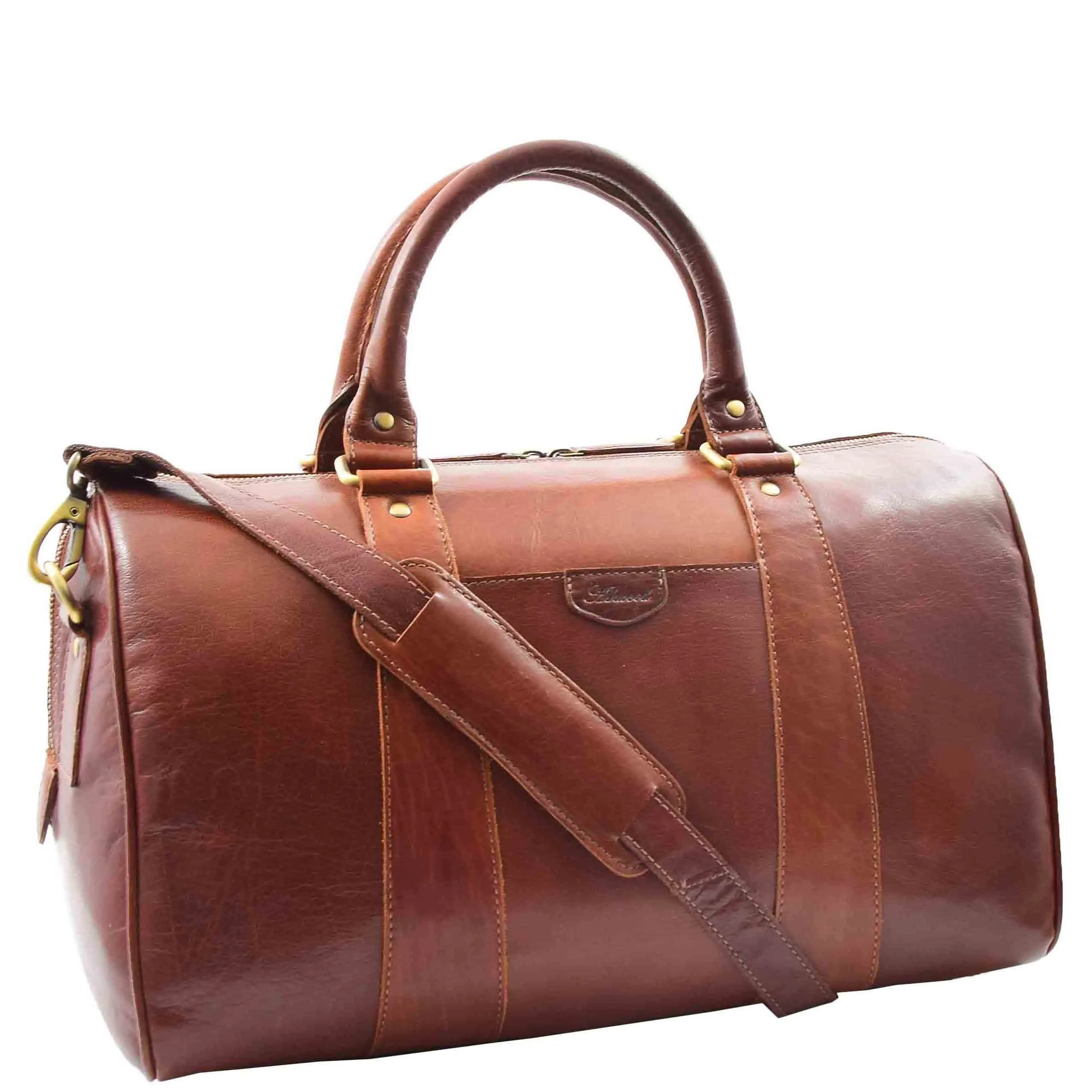 DR556 Real Leather Two Tone Classic Weekend Bag Chestnut