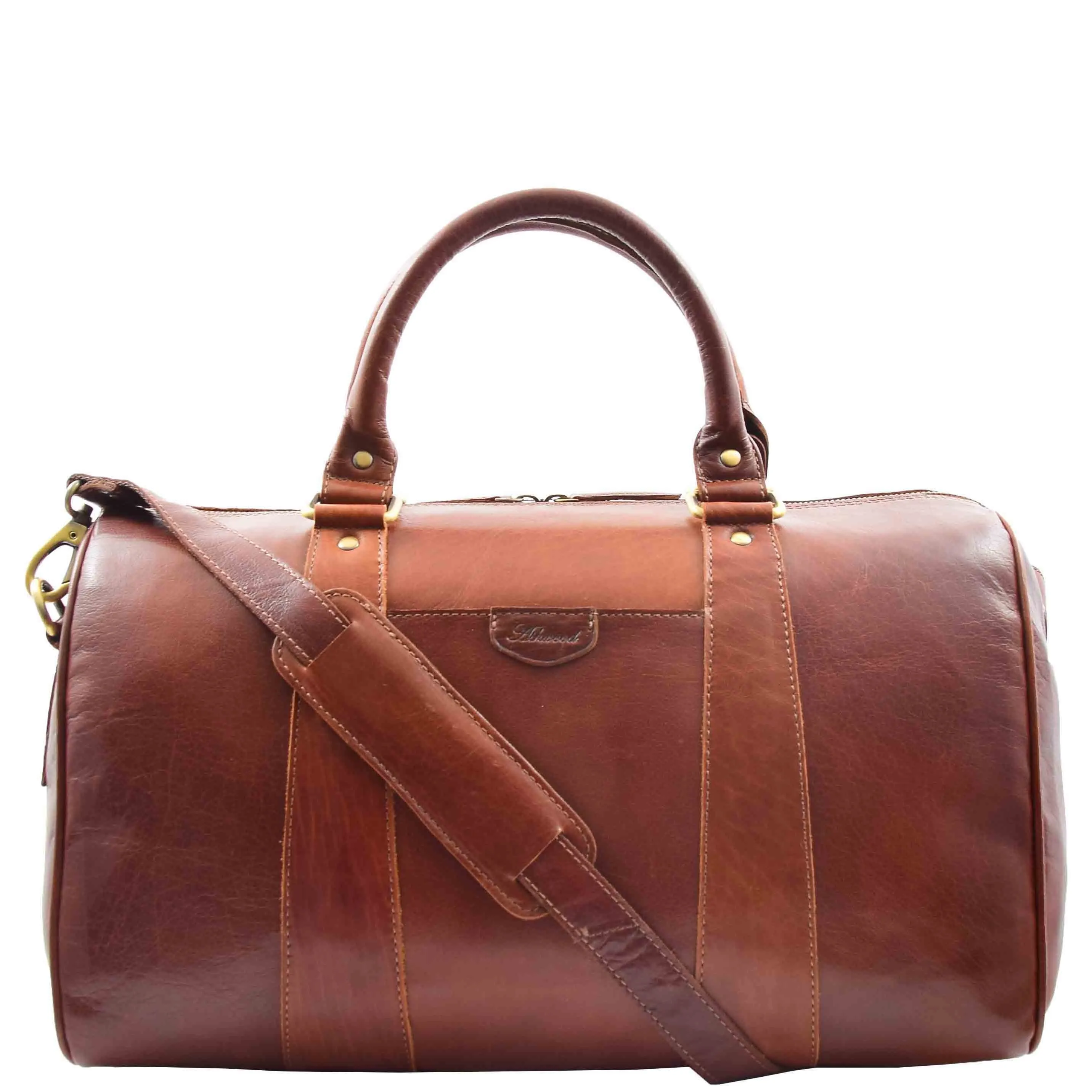DR556 Real Leather Two Tone Classic Weekend Bag Chestnut