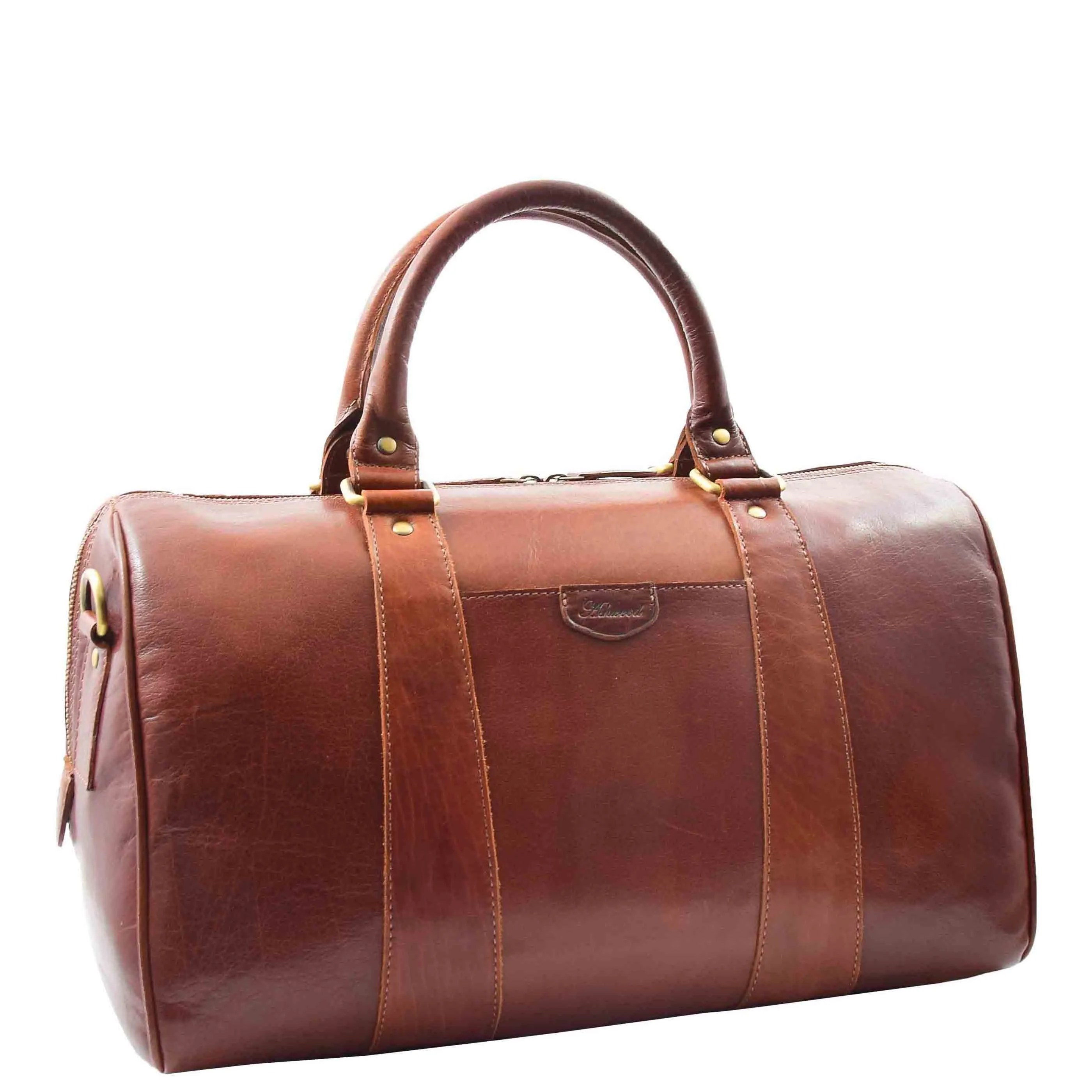 DR556 Real Leather Two Tone Classic Weekend Bag Chestnut