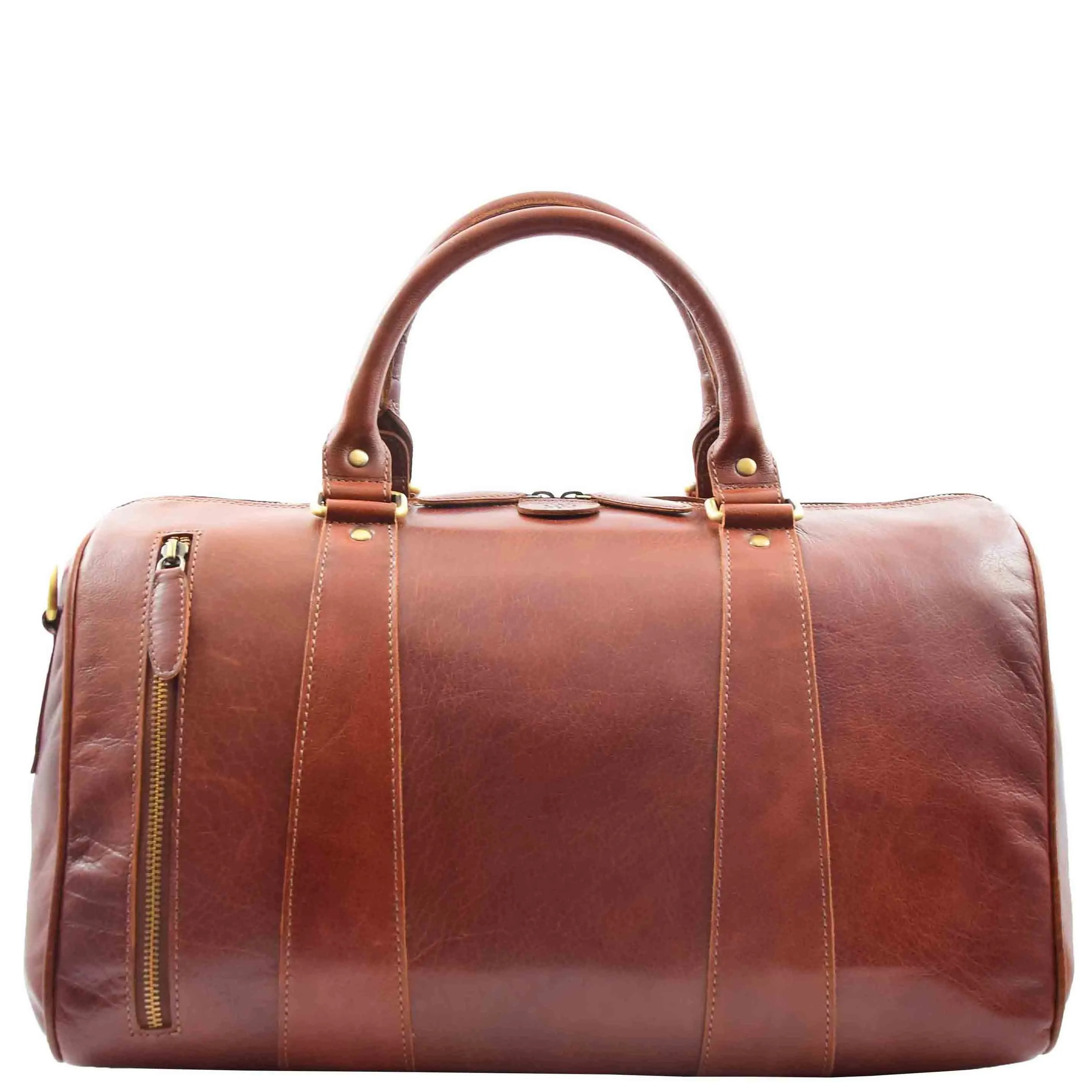 DR556 Real Leather Two Tone Classic Weekend Bag Chestnut