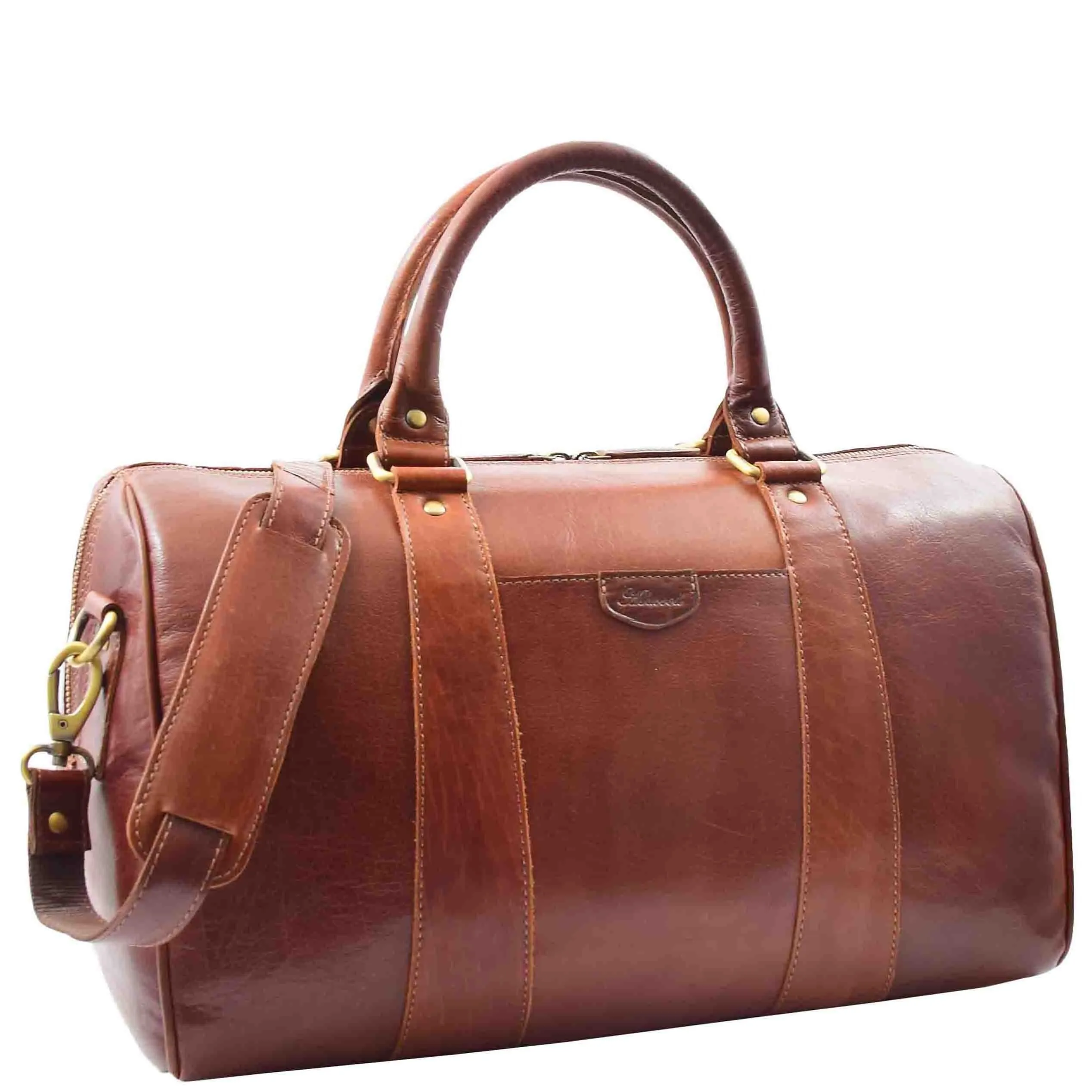 DR556 Real Leather Two Tone Classic Weekend Bag Chestnut