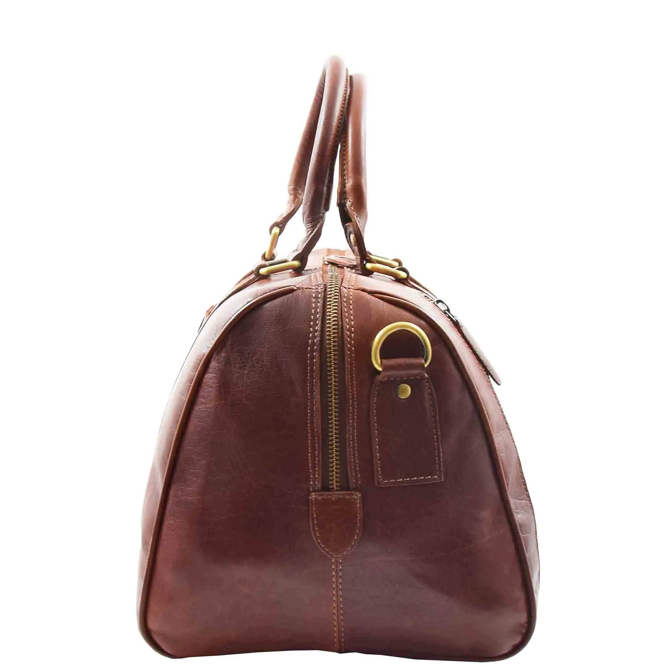 DR556 Real Leather Two Tone Classic Weekend Bag Chestnut