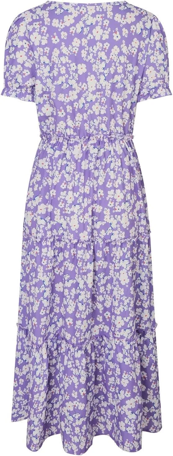 Floral Dress for Women Ruffle Spring Dresses 2025 Summer for Wedding Guest Over 50 Aline Hawaiian Dress Resort Wear