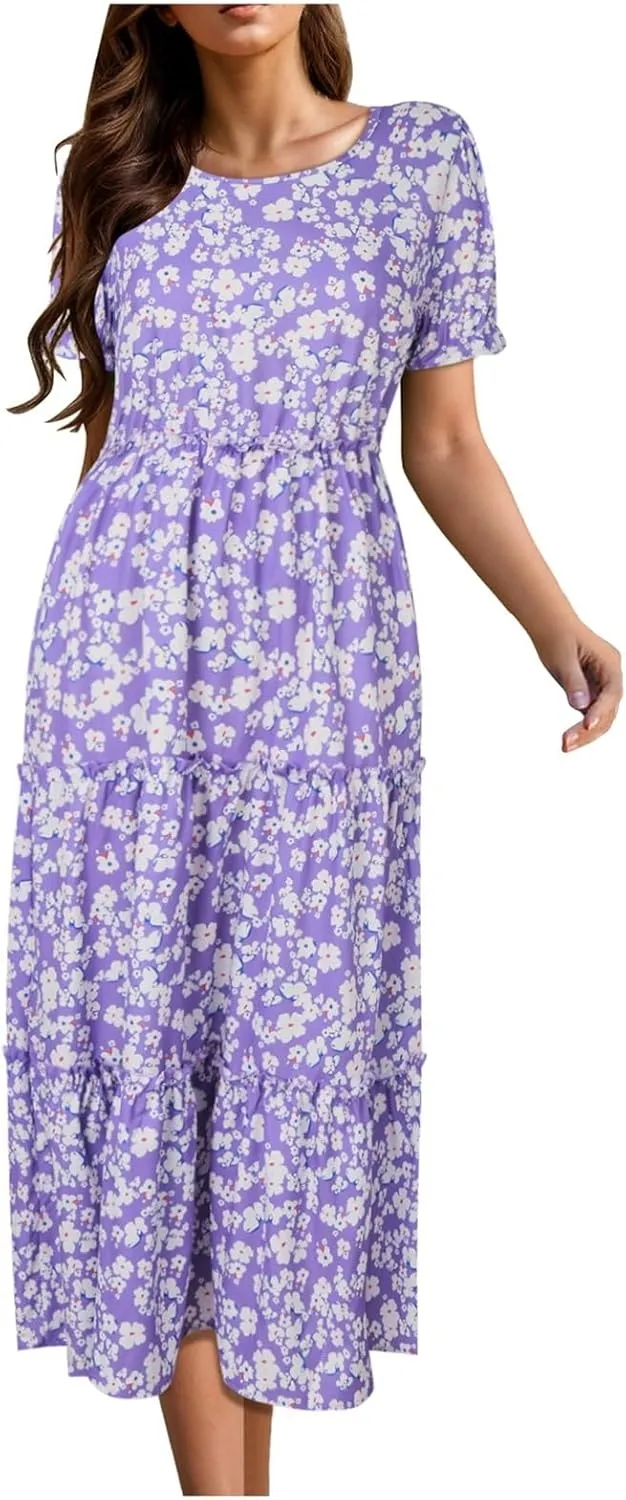 Floral Dress for Women Ruffle Spring Dresses 2025 Summer for Wedding Guest Over 50 Aline Hawaiian Dress Resort Wear