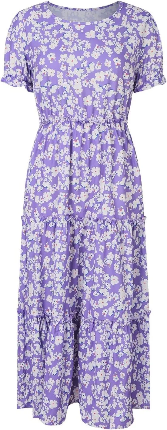 Floral Dress for Women Ruffle Spring Dresses 2025 Summer for Wedding Guest Over 50 Aline Hawaiian Dress Resort Wear