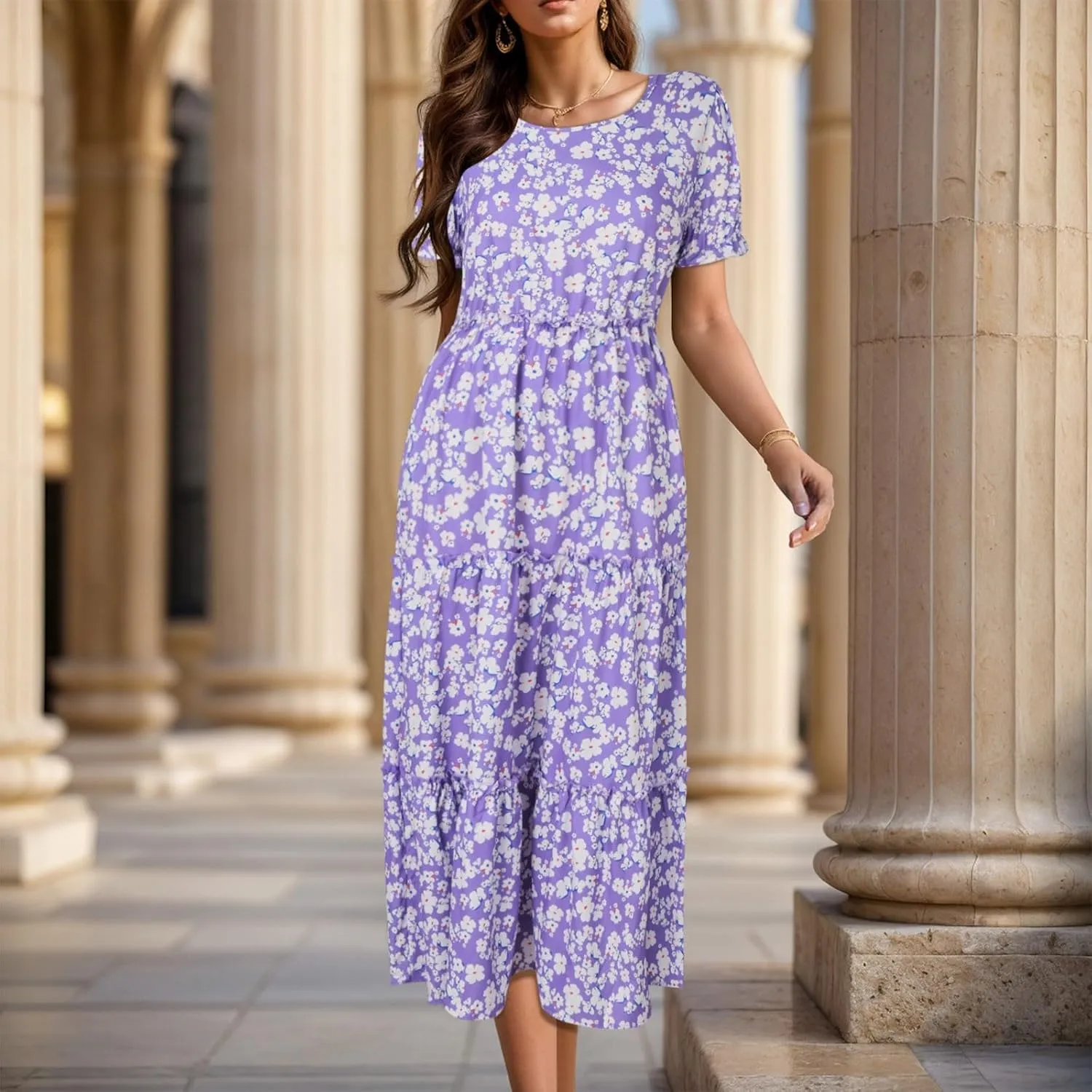 Floral Dress for Women Ruffle Spring Dresses 2025 Summer for Wedding Guest Over 50 Aline Hawaiian Dress Resort Wear