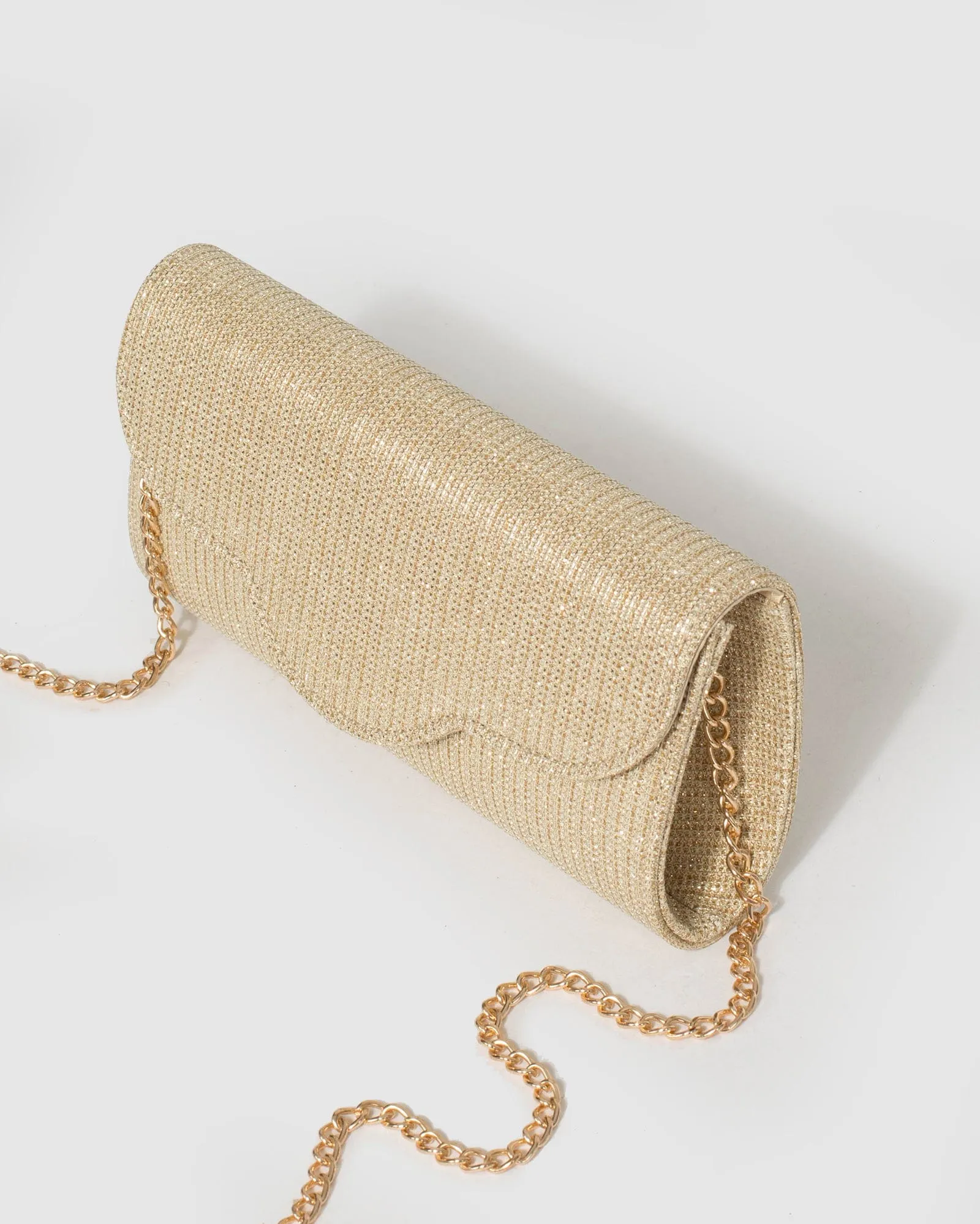 Gold Verna Glitter Clutch Bag