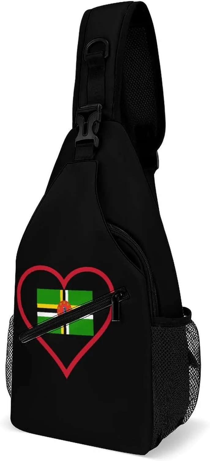 I Love Dominica Red Heart Chest Bag for Men Backpack Crossbody Sling Bags Travel Daypack for Outdoors Hiking
