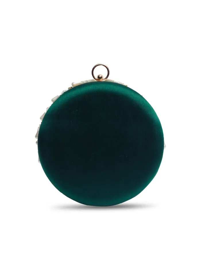 Irsa Round Hand Embroidered Clutch with Tassles