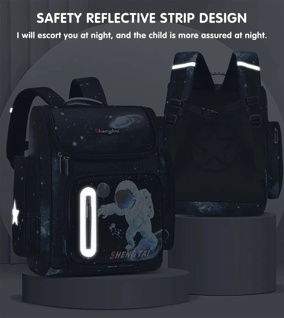 MCWTH Astronaut School Backpack for Boys Large Capacity Waterproof Light Weight Schoolbag Bookbag for Kids Primary School Student (Black)