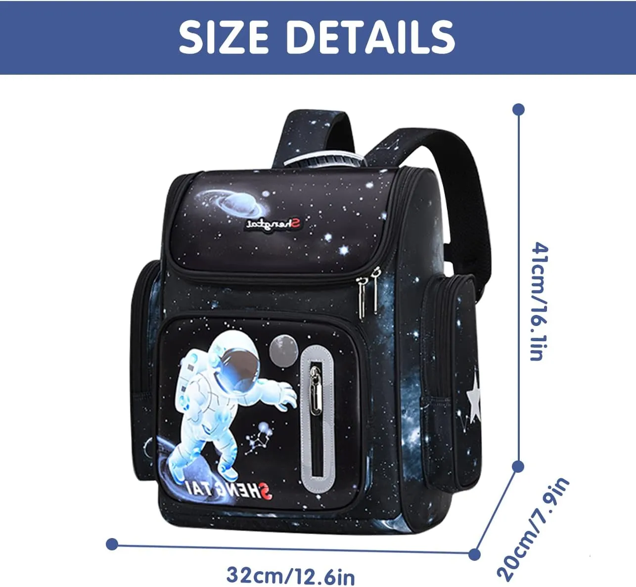 MCWTH Astronaut School Backpack for Boys Large Capacity Waterproof Light Weight Schoolbag Bookbag for Kids Primary School Student (Black)