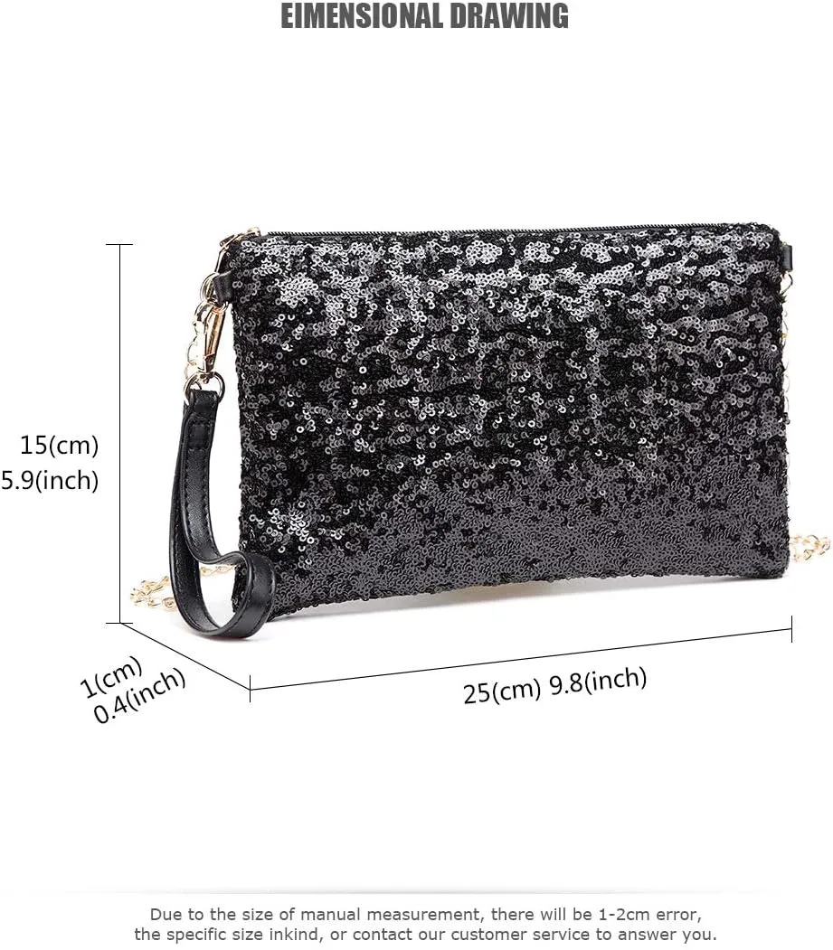 Miss Lulu Clutches Damen Kleine Kettentasche Damen Brieftaschen Umhngetasche Clutches Schultertasche Party Pailletten Synthetische