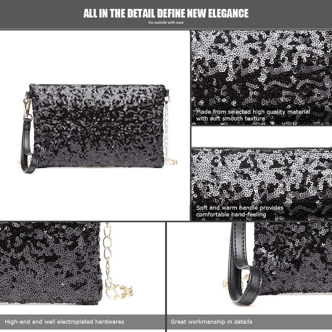 Miss Lulu Clutches Damen Kleine Kettentasche Damen Brieftaschen Umhngetasche Clutches Schultertasche Party Pailletten Synthetische
