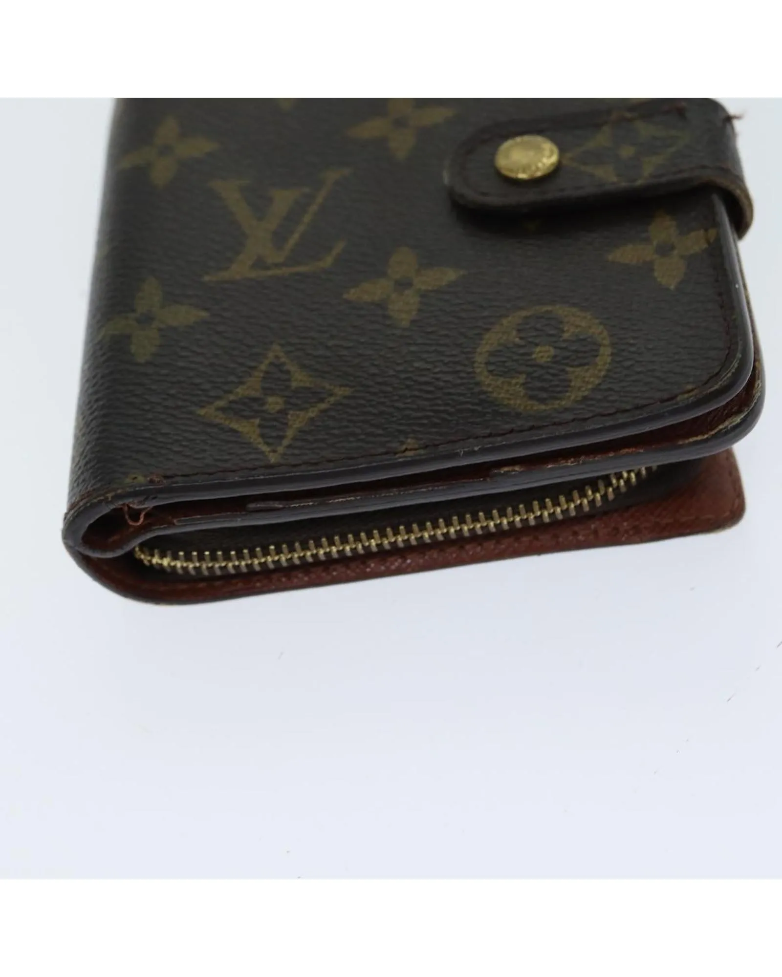 Monogram Canvas Compact Zip Wallet with Button Clasp