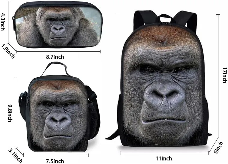 Orangutan Backpack Youth Leisure School Bag Lunch Box Pencil and pencil Case 3-in-1 Set (Color 3)