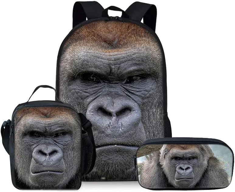 Orangutan Backpack Youth Leisure School Bag Lunch Box Pencil and pencil Case 3-in-1 Set (Color 3)