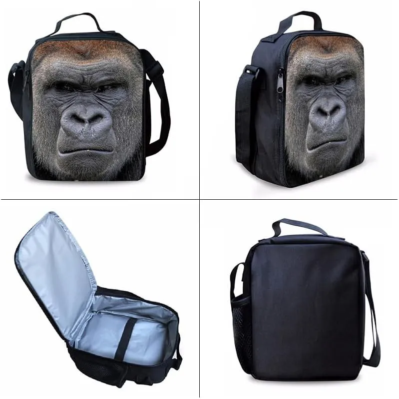 Orangutan Backpack Youth Leisure School Bag Lunch Box Pencil and pencil Case 3-in-1 Set (Color 3)