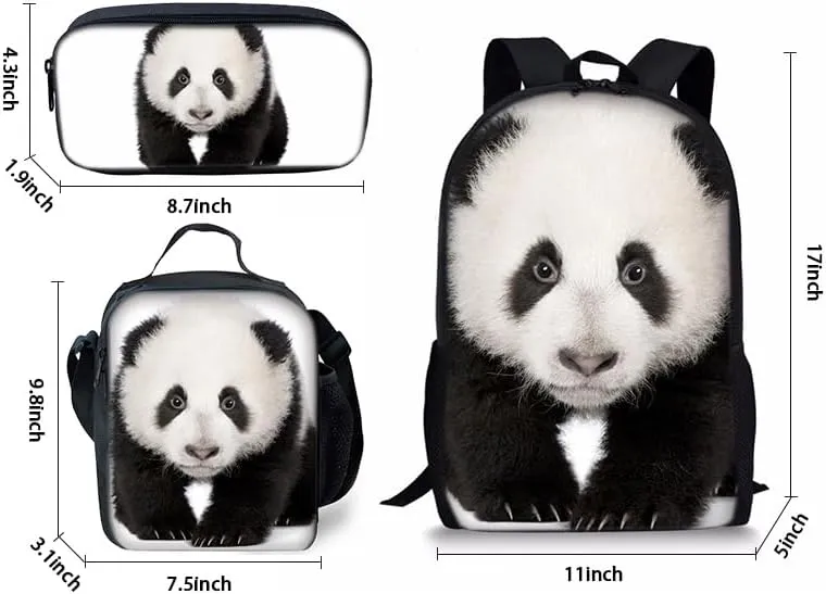 Panda Backpack Youth Leisure School Bag Lunch Box Pencil and pencil Case 3-in-1 Set (Color 5)