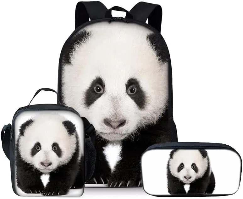 Panda Backpack Youth Leisure School Bag Lunch Box Pencil and pencil Case 3-in-1 Set (Color 5)
