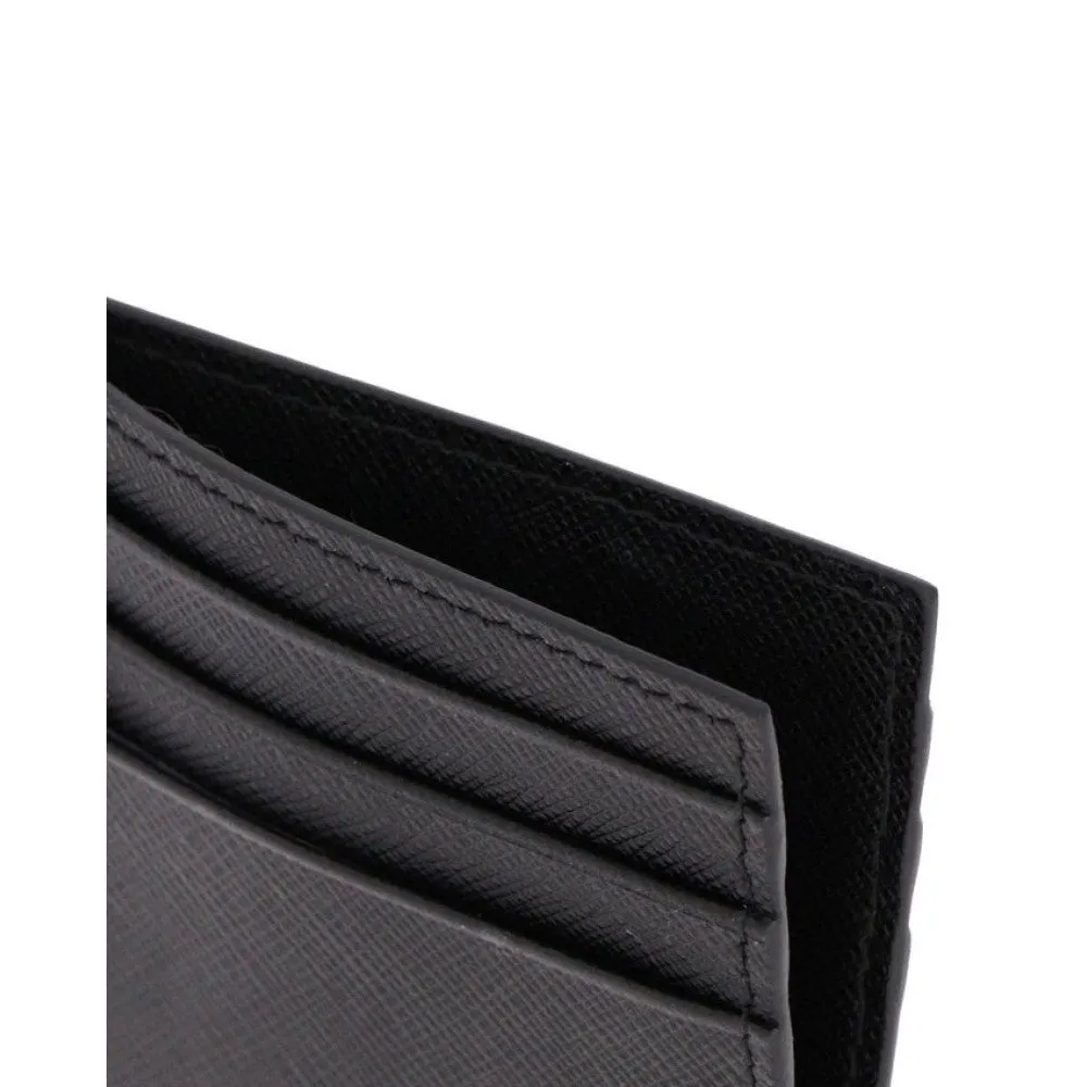 Prada Saffiano Mens Credit Card Wallet Black Nero Silver Logo