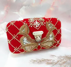 Red embroidered clutch