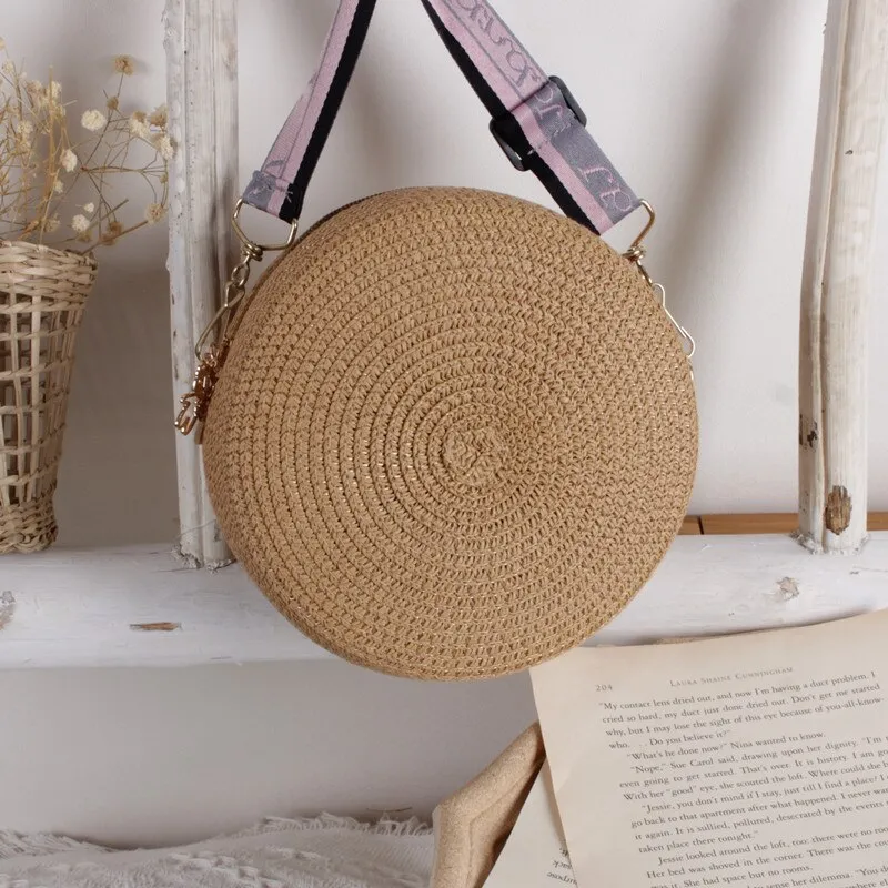 Round Straw Cross Body Bags