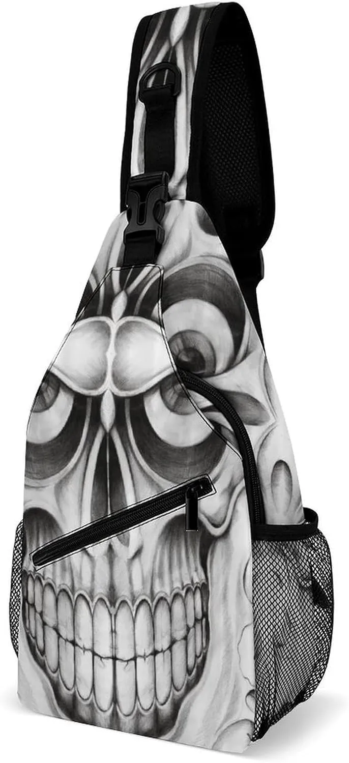 Scary Skull Angry Face Chest Bag for Men Backpack Crossbody Sling Bags Travel Daypack for Outdoors Hiking