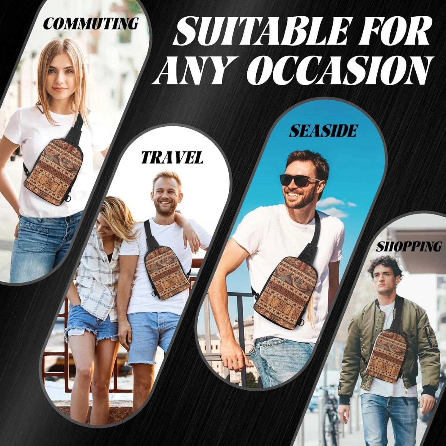 Sling bag for Women Men Trendy Sling Bakpack Casual Chest Bag Retro Pattern Fanny Pack for Travel Hiking