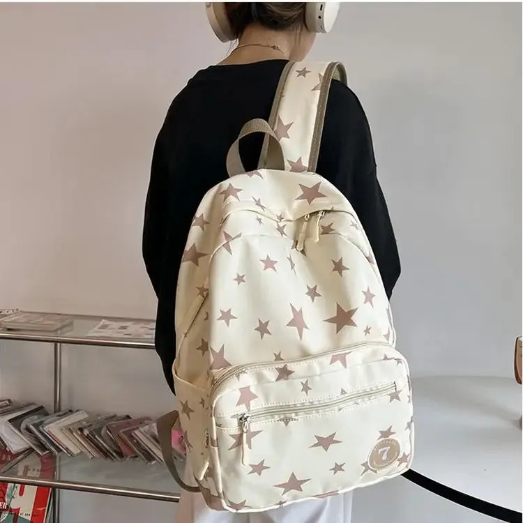 Uakiss Casual Backpacks for Women Nylon Star Cute Japanese Fashion Aesthetic Backpacks Waterproof New Ladies Korean Popular Bag