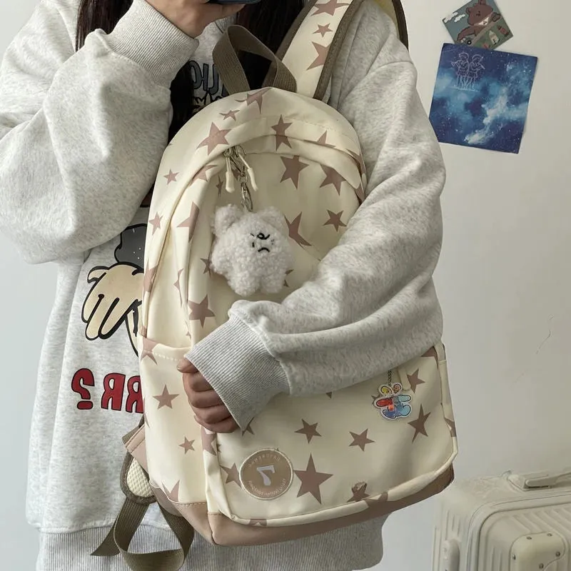 Uakiss Casual Backpacks for Women Nylon Star Cute Japanese Fashion Aesthetic Backpacks Waterproof New Ladies Korean Popular Bag