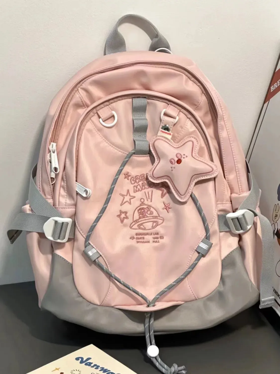 UAKISS  -  Fashion Star Pendant Aesthetic Student Schoolbag Korean Y2k Waterproof High Capacity Backpacks All Match Mochilas Para Mujer